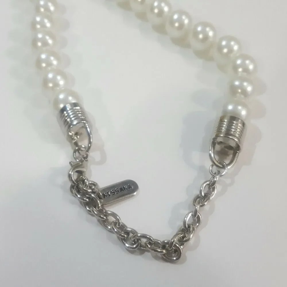 Kissaka Hand Knotted Glass Faux Pearl Bead Necklace 21